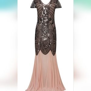 1920s Long Gatsby Dress plus accessories